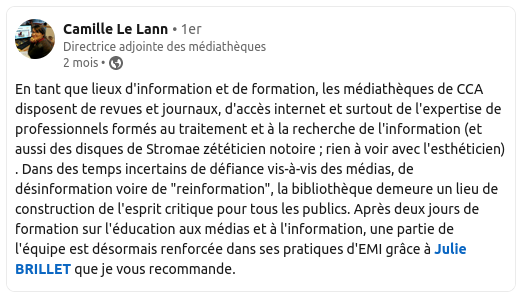 Le retour de Camille Le Lann, directrice adjointe des bibliothèques de Concarneau Cornouaille Communauté